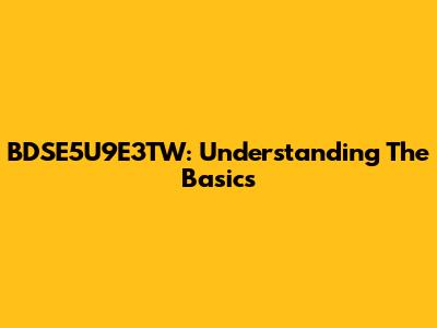 BDSE5U9E3TW: Understanding The Basics