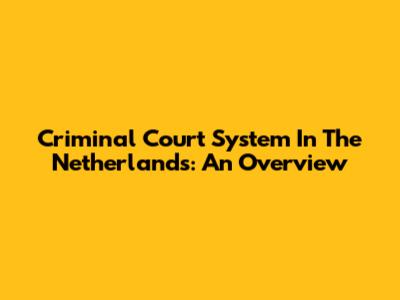 Criminal Court System In The Netherlands: An Overview