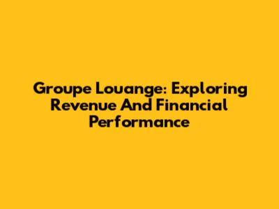 Groupe Louange: Exploring Revenue And Financial Performance