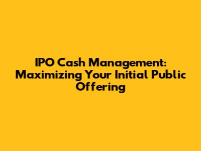 IPO Cash Management: Maximizing Your Initial Public Offering