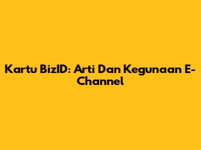 Kartu BizID: Arti Dan Kegunaan E-Channel