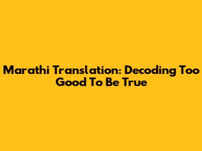 Marathi Translation: Decoding 'Too Good To Be True'