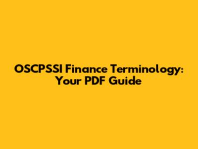 OSCPSSI Finance Terminology: Your PDF Guide