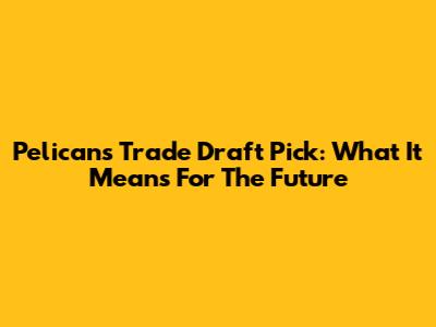 Pelicans Trade Draft Pick: What It Means For The Future