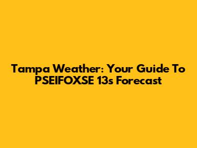 Tampa Weather: Your Guide To PSEIFOXSE 13's Forecast