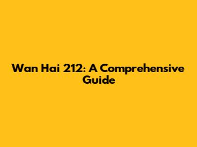 Wan Hai 212: A Comprehensive Guide